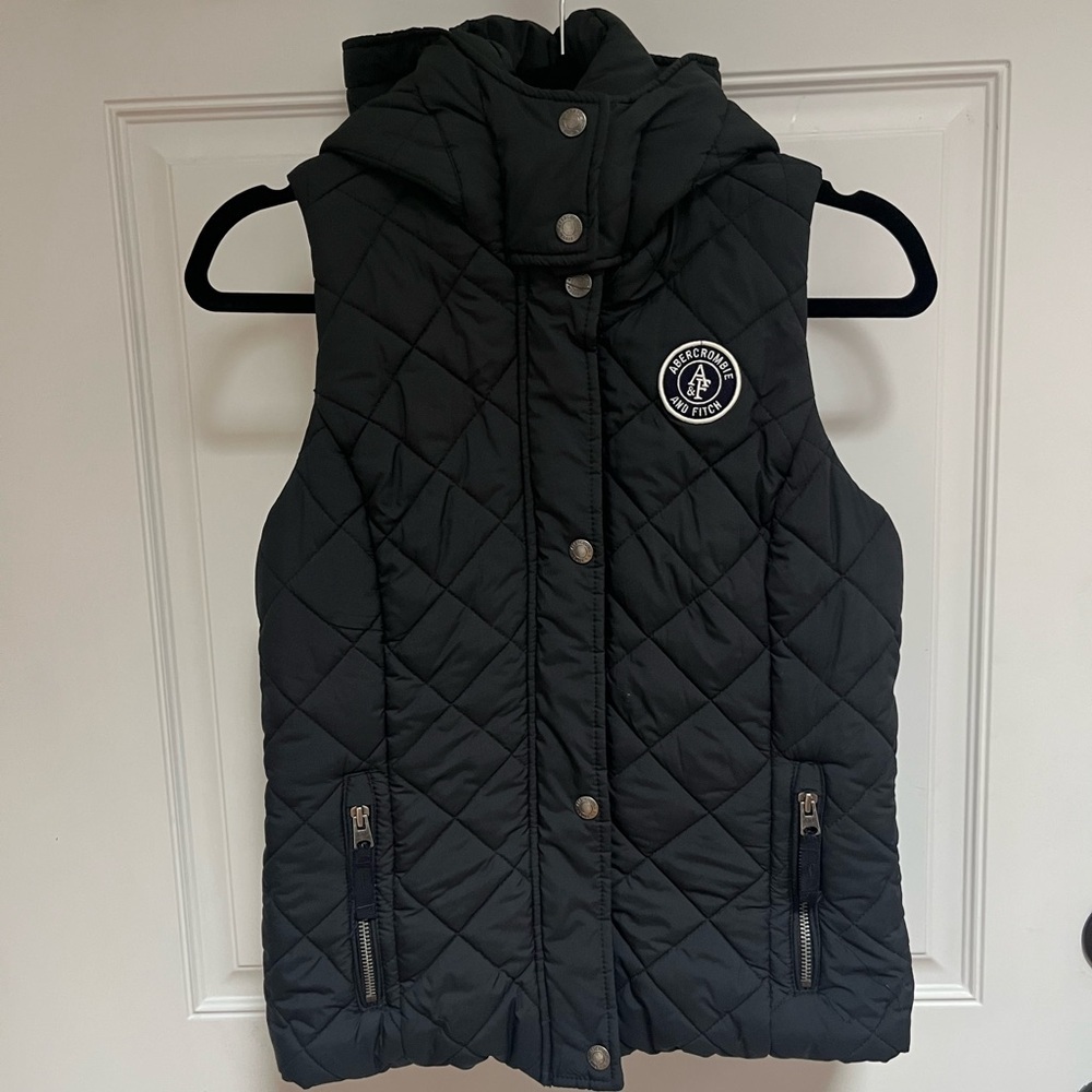 Abercrombie & Fitch hooded puffer vest Y2K black fleece lined size small
